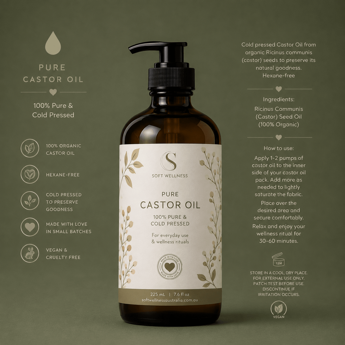 Organic Pure Castor Oil – 225ml - Soft Skin
