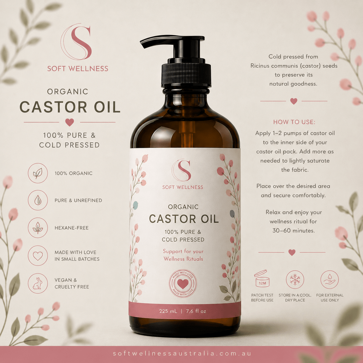 Organic Pure Castor Oil – 225ml - Soft Skin