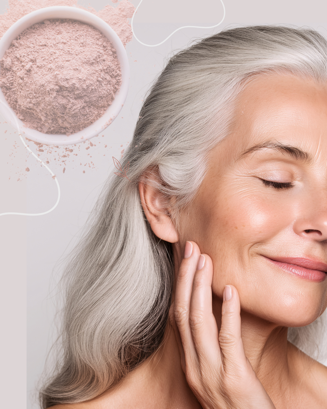 Existing Soft Skin brand portrait of a woman gently touching her cheek