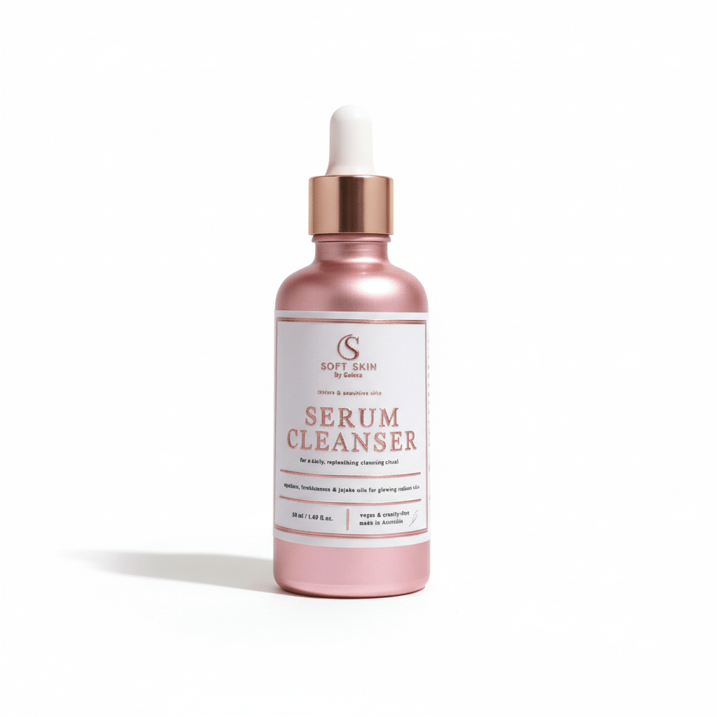 Soft Skin Serum Cleanser bottle on white background