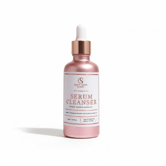 Soft Skin Serum Cleanser bottle on white background
