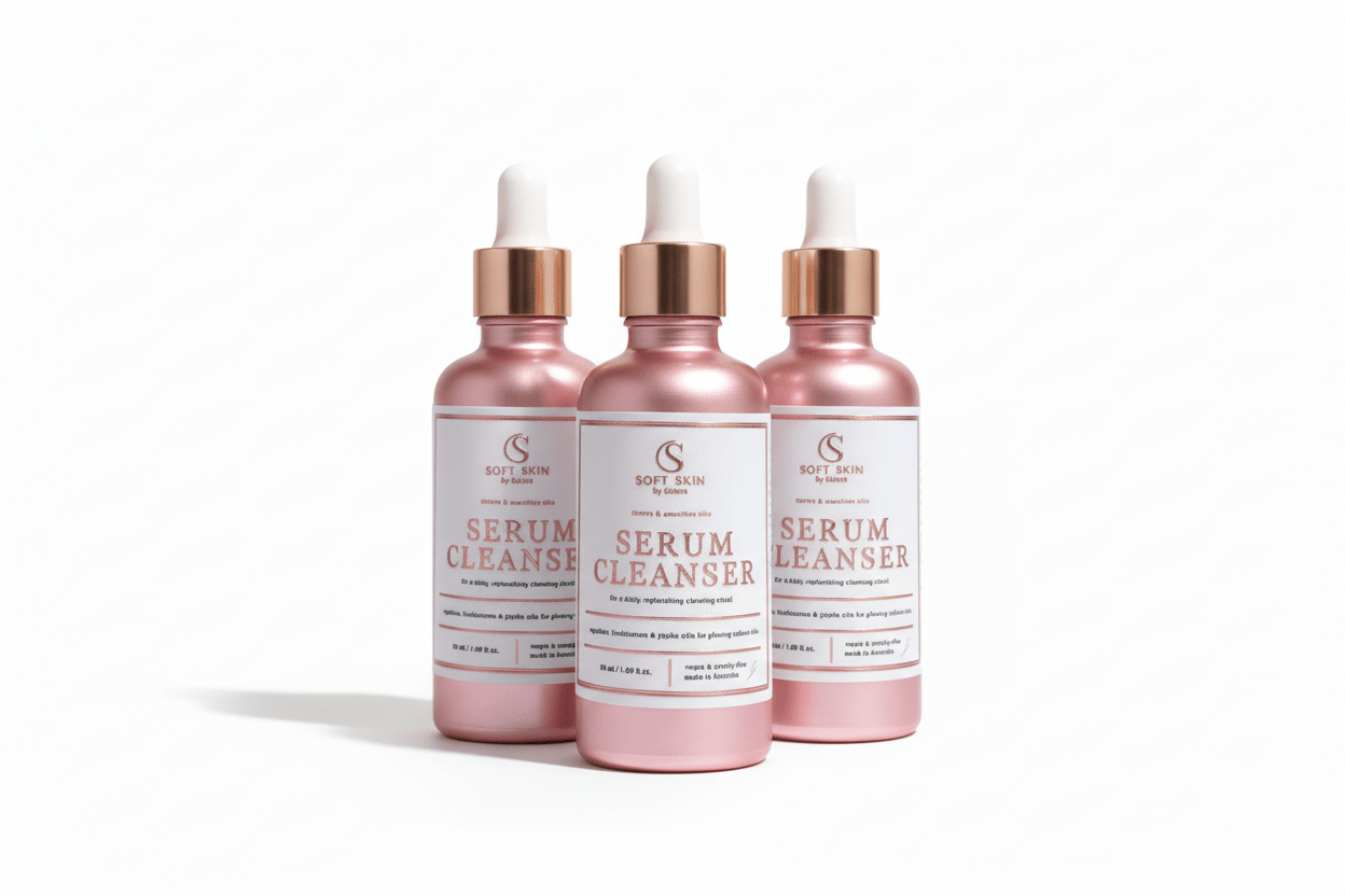 Three Soft Skin Serum Cleanser bottles
